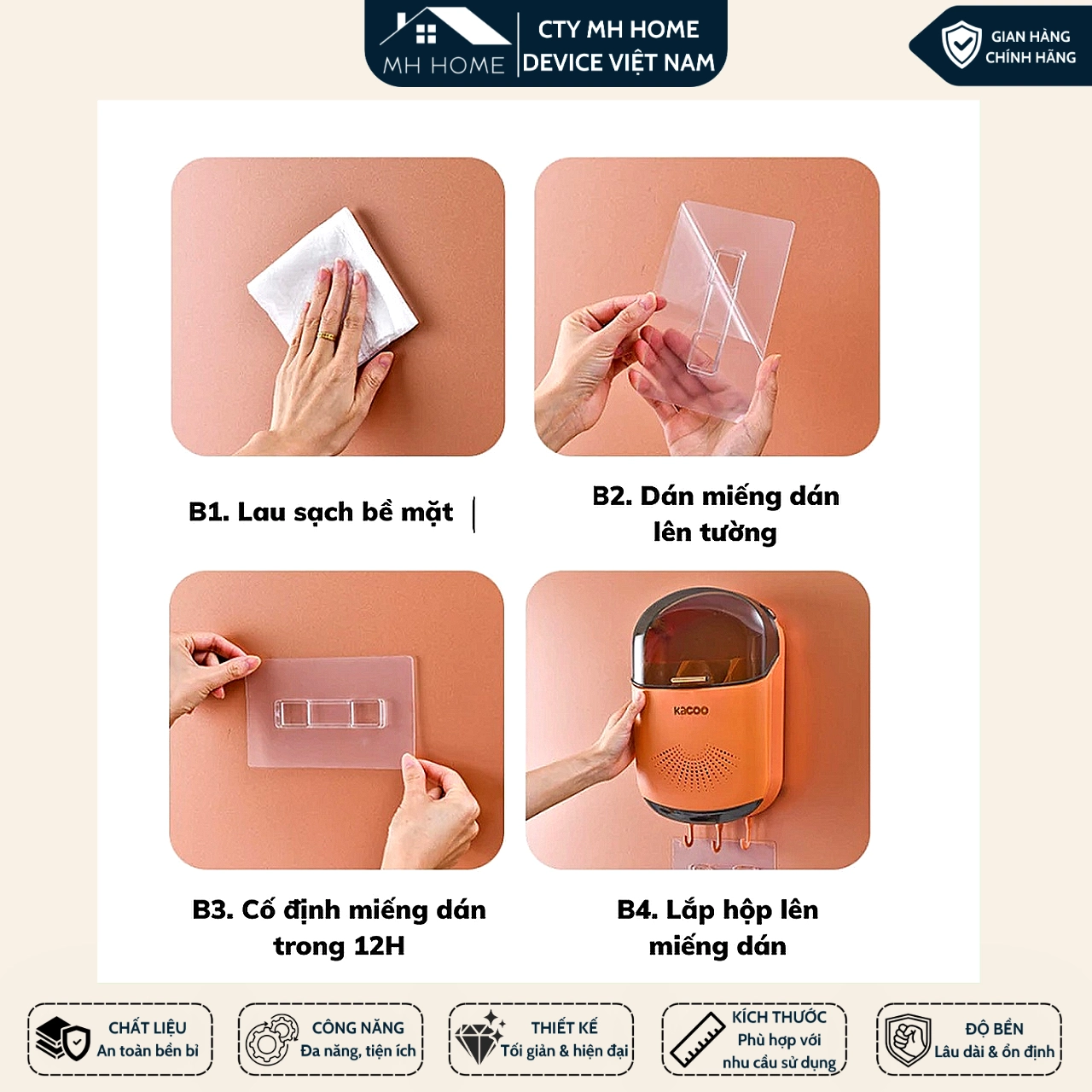 Ống Đũa Treo Tường Màu Kem Có Nắp Đậy Chống Bụi - Hộp Đựng Đũa Muỗng MH Home